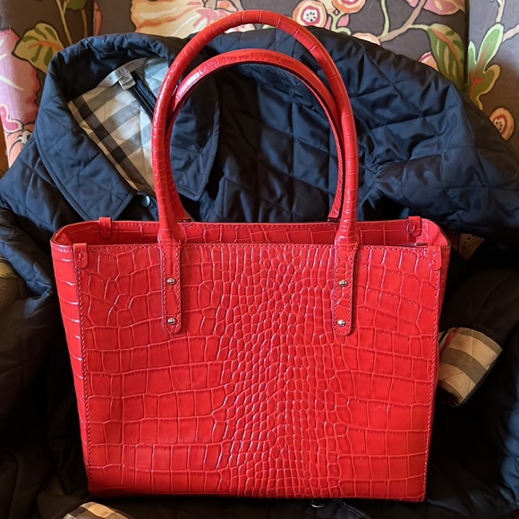 Red Kate Spade Pebbled Leather Satchel Handbag - Picture 3 of 14